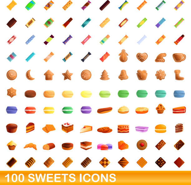 100个糖果图标设置卡通风格图片下载