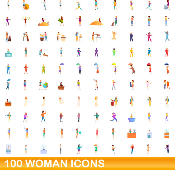 100名女性图标设置卡通风格图片下载