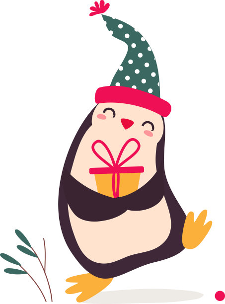 圣诞卡通人物企鹅与礼物盒图片下载