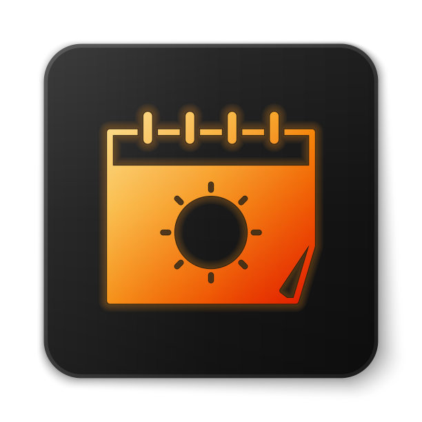 橙色霓虹灯日历和太阳图标孤立图片下载