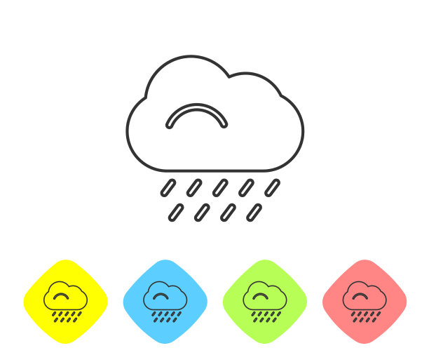 灰色线云与雨图标孤立在白色图片下载