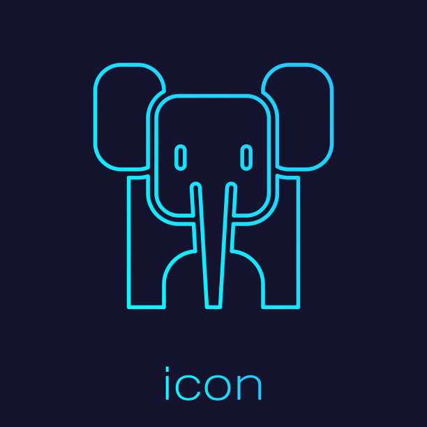 绿松石线大象图标孤立在蓝色图片下载