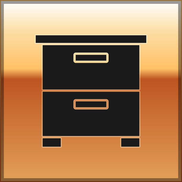 黑色家具床头柜图标孤立在黄金上图片下载