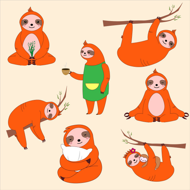 卡通树懒家庭可爱的树懒昏昏欲睡图片下载