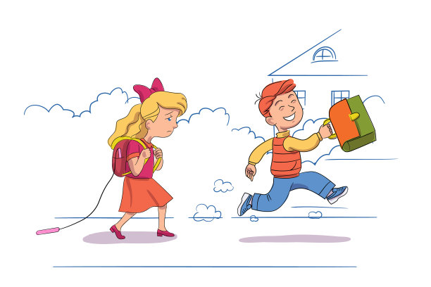 悲伤的小女孩带着微笑去上学图片下载