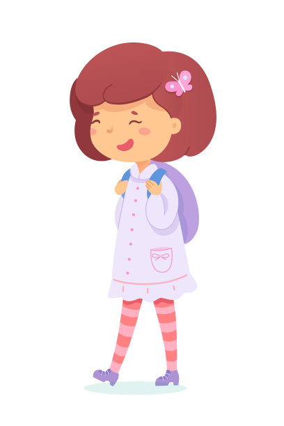 微笑的女学生背着书包去上学图片下载