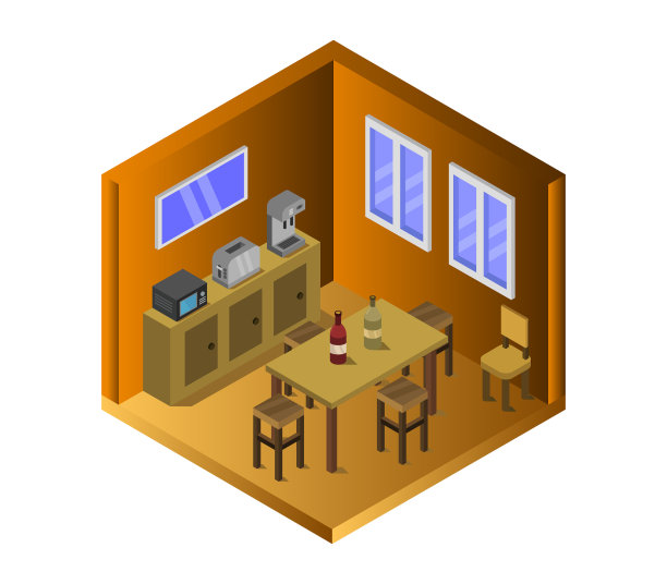 白色背景上的等距厨房图片下载