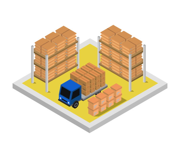 白色背景下的等距仓库图片下载