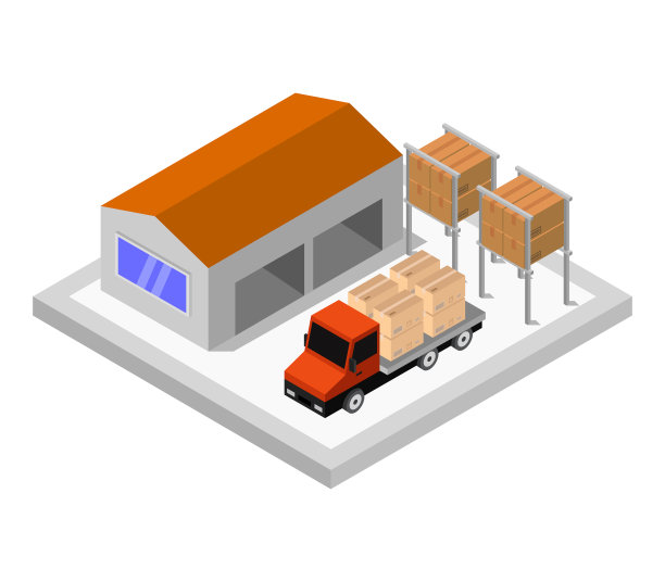 白色背景下的等距仓库图片下载