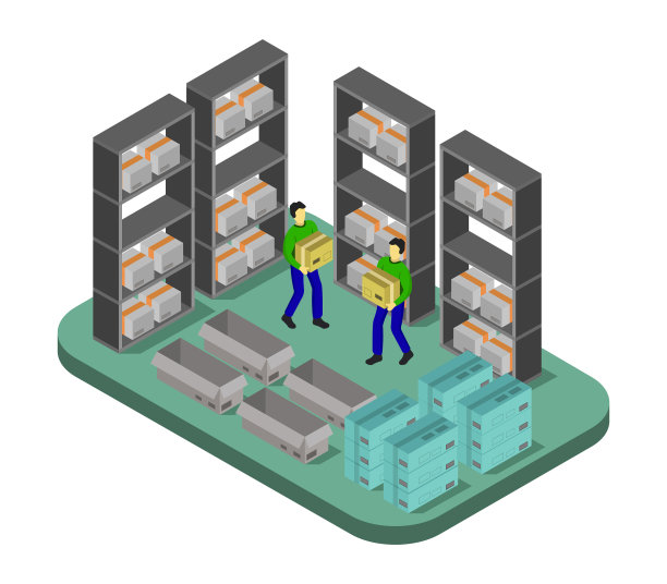 白色背景下的等距仓库图片下载
