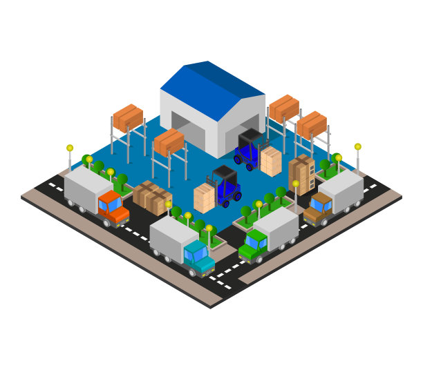 白色背景下的等距仓库图片下载