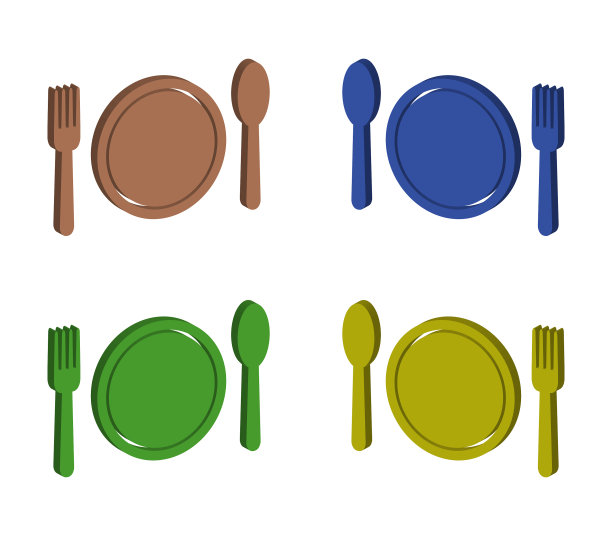 白色背景上的餐具和盘子图片下载