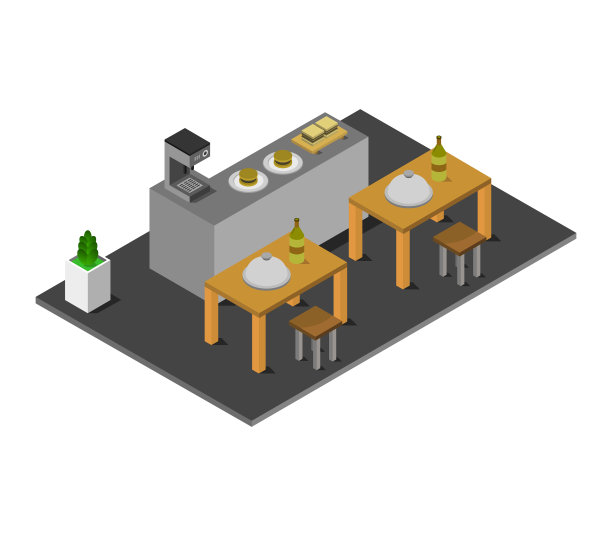 白色背景上的等距餐厅图片下载