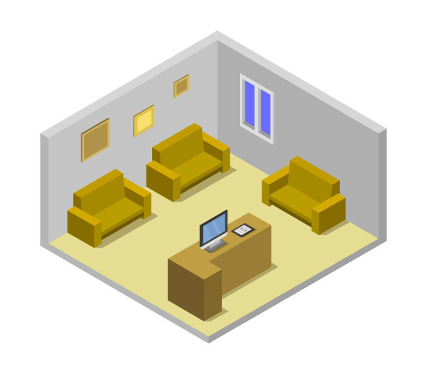 白色背景的等距等候室图片下载