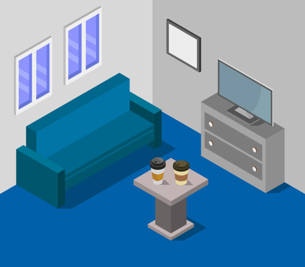 白色背景上的等距客厅图片下载