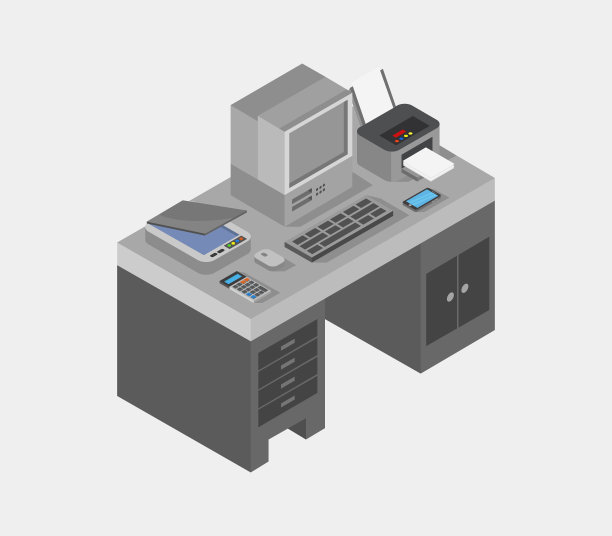 白色背景上的等距办公桌图片下载