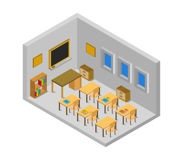 白色背景下的等距学校图片下载