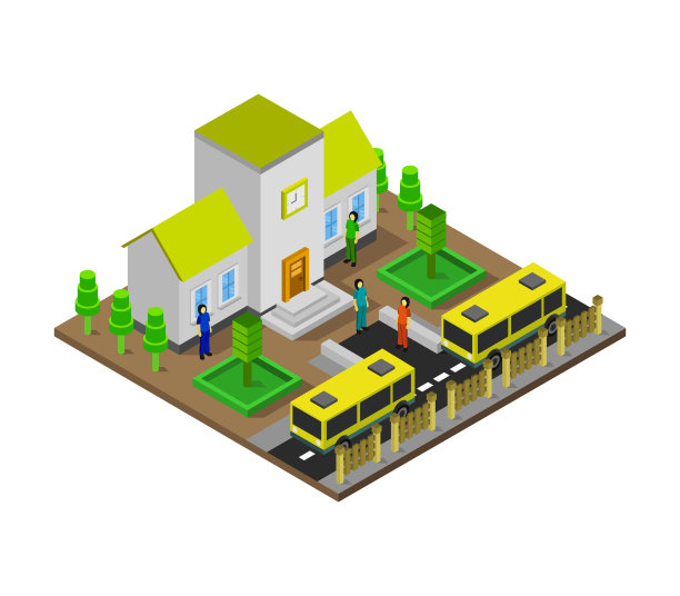 白色背景下的等距学校图片下载