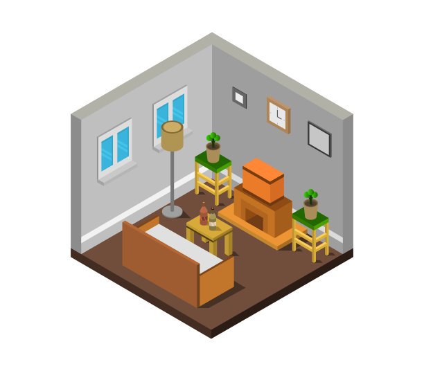 房间里的壁炉呈等距白色图片下载