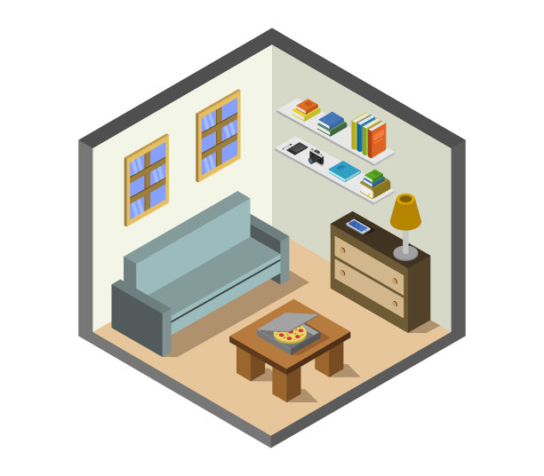 白色背景下的等距房间图片下载