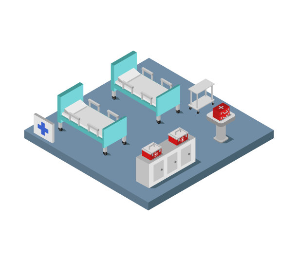 白色背景下的等距病房图片下载