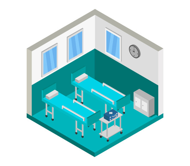 白色背景下的等距病房图片下载