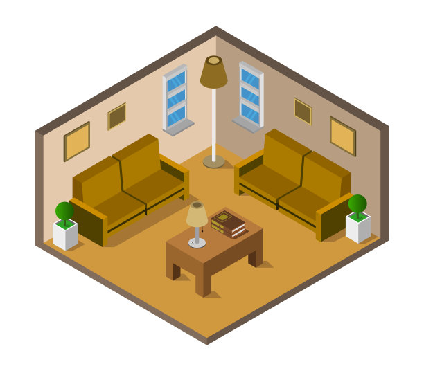白色背景上的等距客厅图片下载