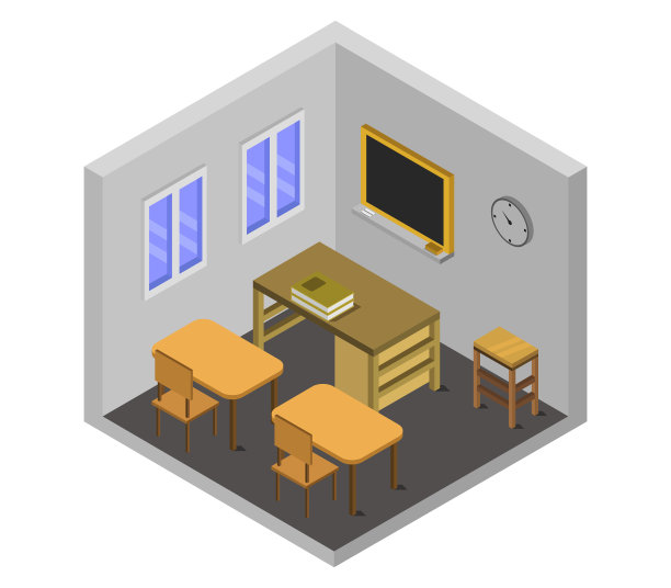 白色背景下的等距教室图片下载