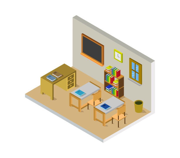 白色背景下的等距教室图片下载