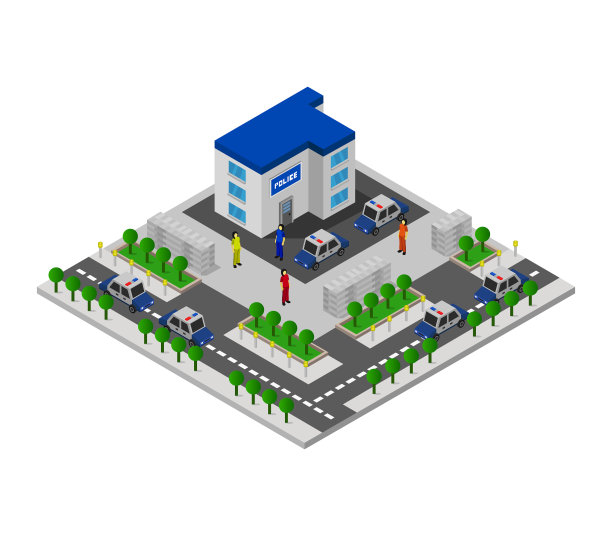 白色背景下的等距警察局图片下载