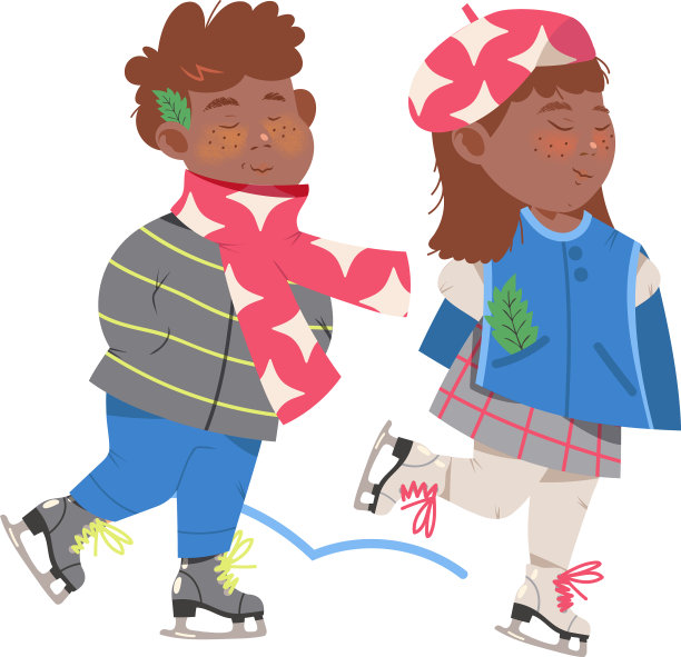 微笑的男孩和女孩在温暖的冬衣冰图片下载