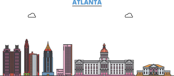美国亚特兰大线条城市景观平坦图片下载