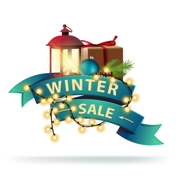 冬季折扣横幅在形式蓝色丝带图片下载