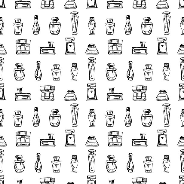 无缝图案勾勒出各种香水图片下载