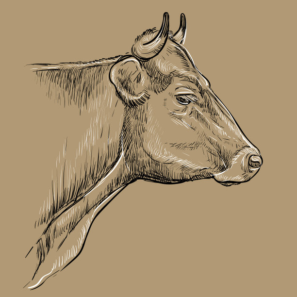 有思想的人像牛手画棕色图片下载