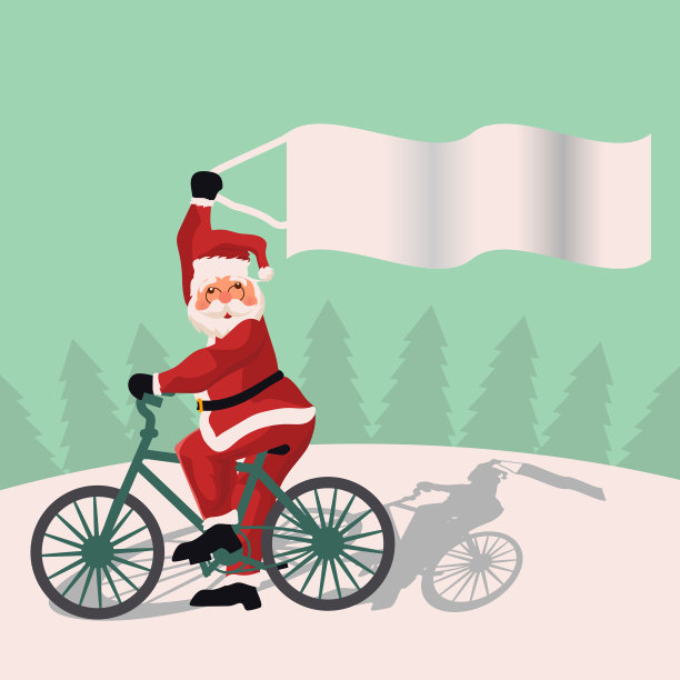 圣诞老人穿着红色的衣服骑着自行车图片下载