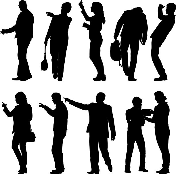 一群人站在白色的剪影上图片下载