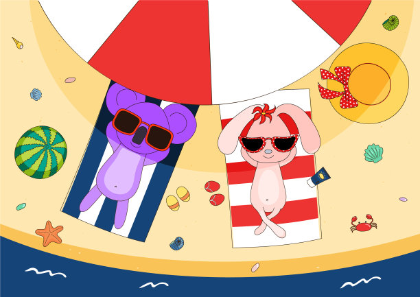 海滩上可爱的考拉和兔子图片下载