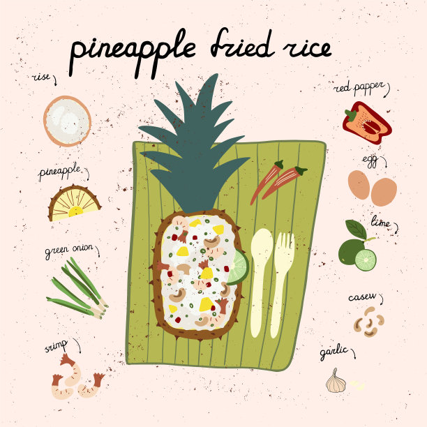 泰国菜菠萝炒饭手绘图片下载