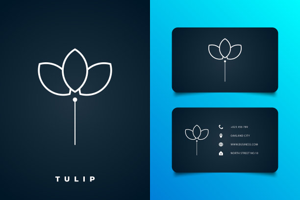 简单的郁金香花标志与线条风格的概念图片下载