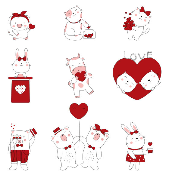 手绘风格的卡通情人节图片下载