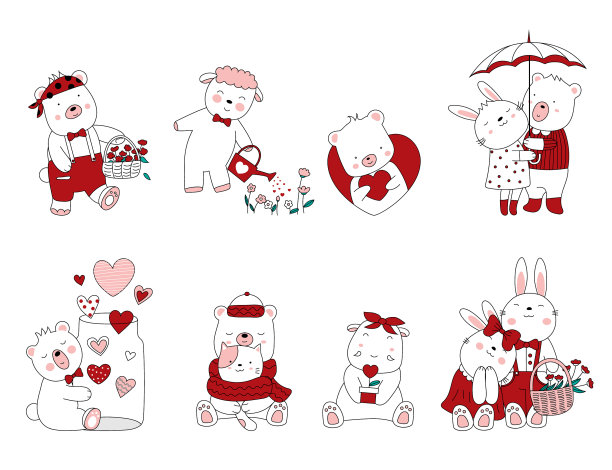 手绘风格的卡通情人节图片下载