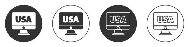 黑色美国美国在监视器图标上图片下载