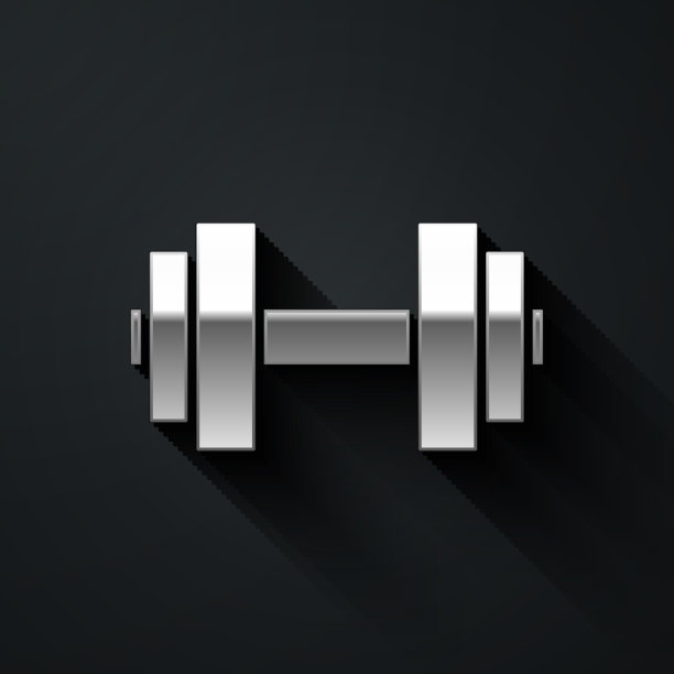 银色哑铃图标孤立在黑色背景图片下载