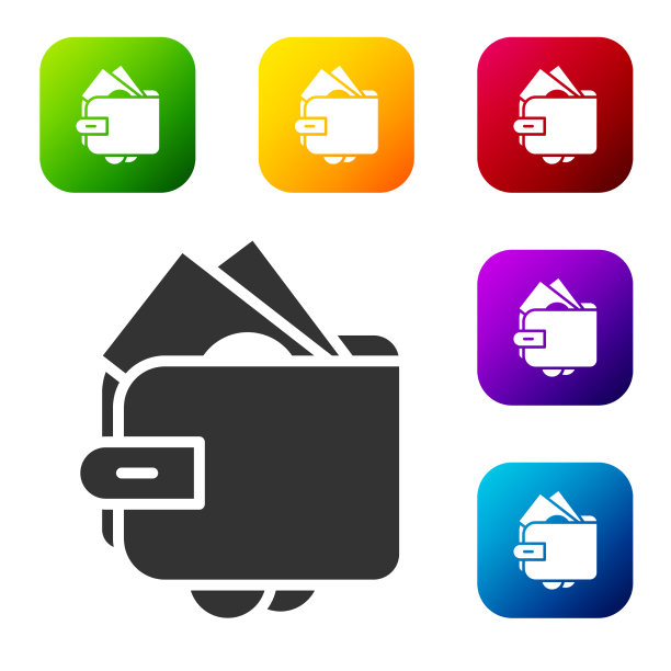 黑色钱包与堆栈纸币现金图标图片下载