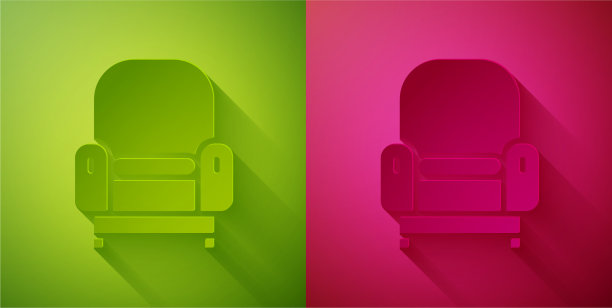 剪纸扶手椅图标孤立在绿色和粉红色图片下载