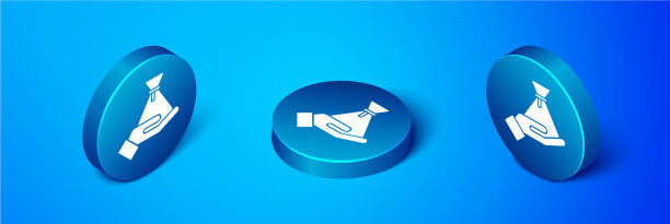 等距贿赂钱袋图标孤立在蓝色图片下载