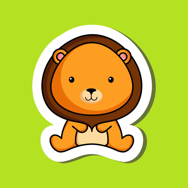 可爱的卡通贴纸小狮子标志模板图片下载