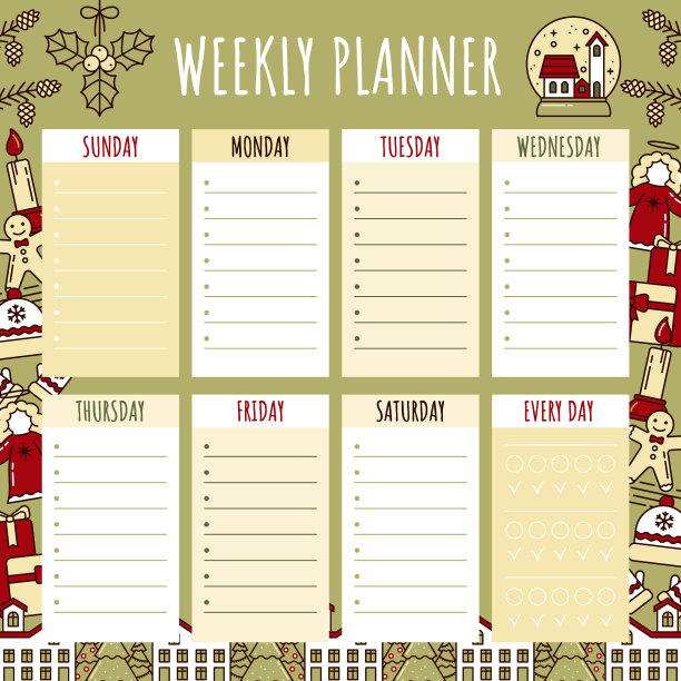 每周计划在圣诞节风格日历图片下载