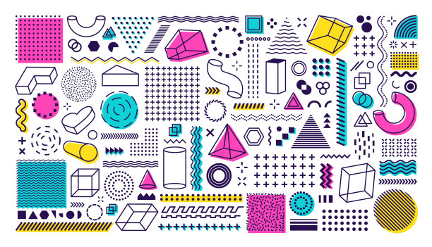 孟菲斯风格的大集合几何形状图片下载